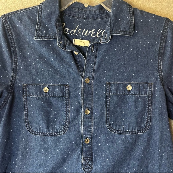 MADEWELL Chambray Denim Shirt Womens Small Blue Dot Henley Long Sleeve - Picture 3 of 8